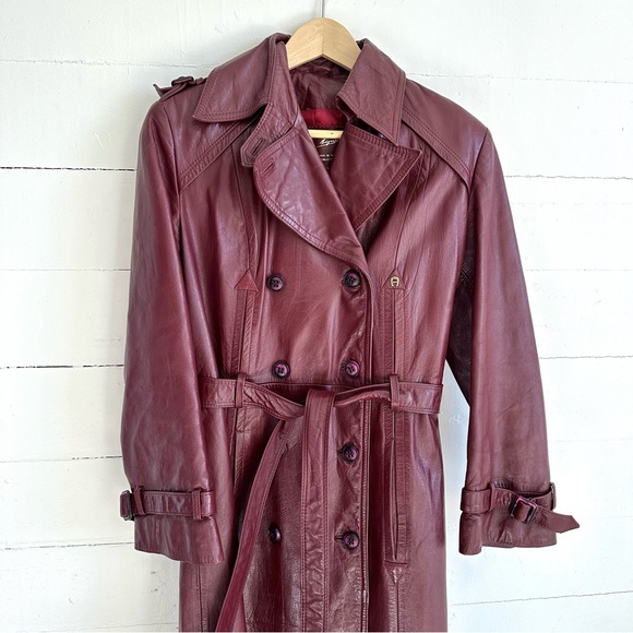 Etienne Aigner Jackets & Blazers - Vintage Leather Trench Coat Eitenne Aigner Burgundy Long Jacket 10